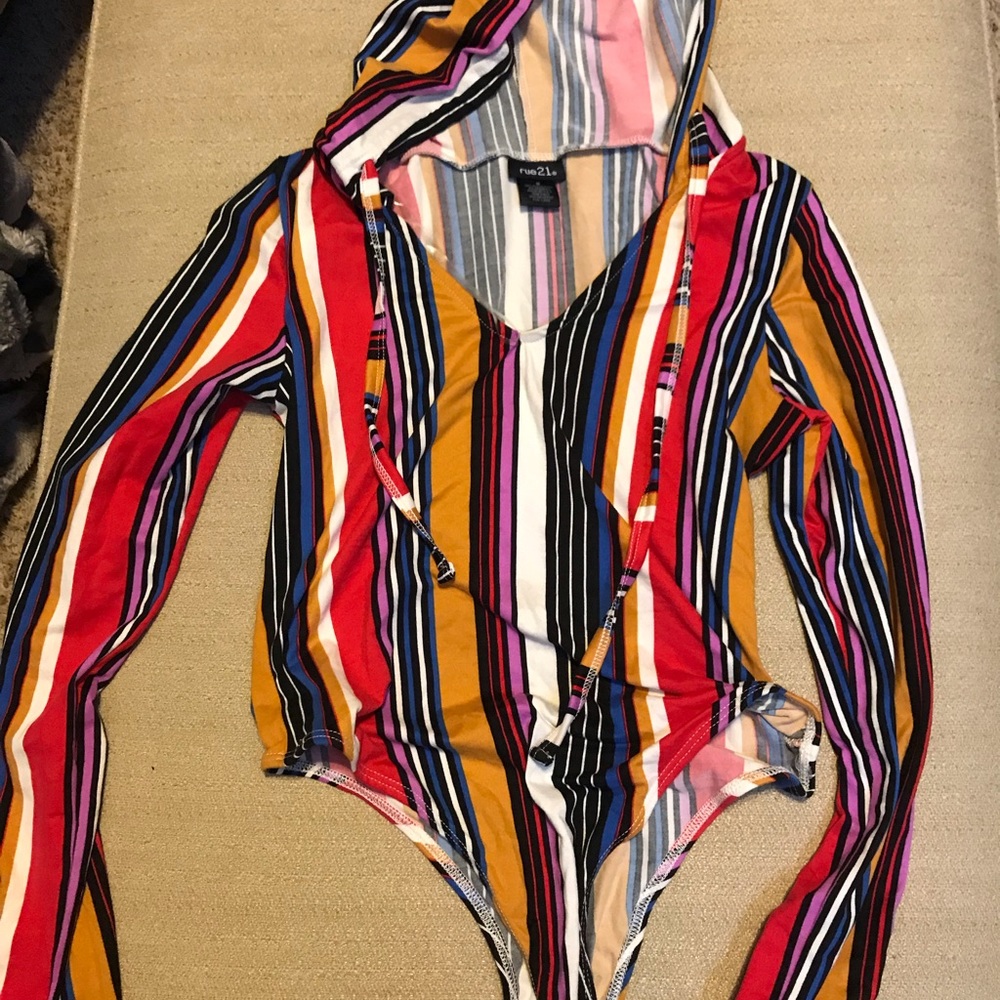 Striped Hooded Body Suit